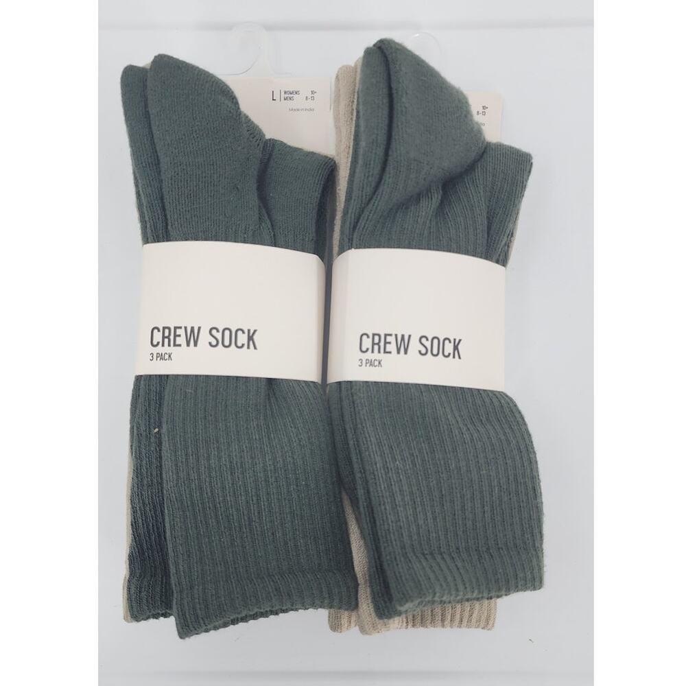 New NWT Men's Lot Of 2 DSG Lifestyle 3-Pack Crew Socks Large Green Brown White